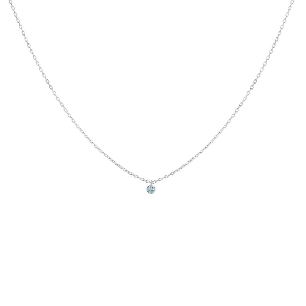 collier 360° 0.007ct diamant solitaire, or blanc