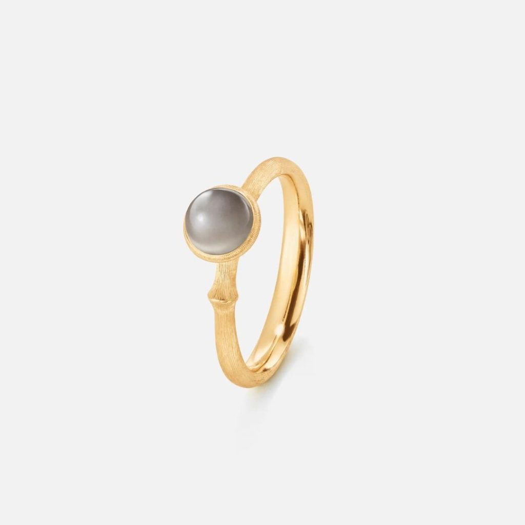 bague lotus pierre de lune grise, or jaune, t 55