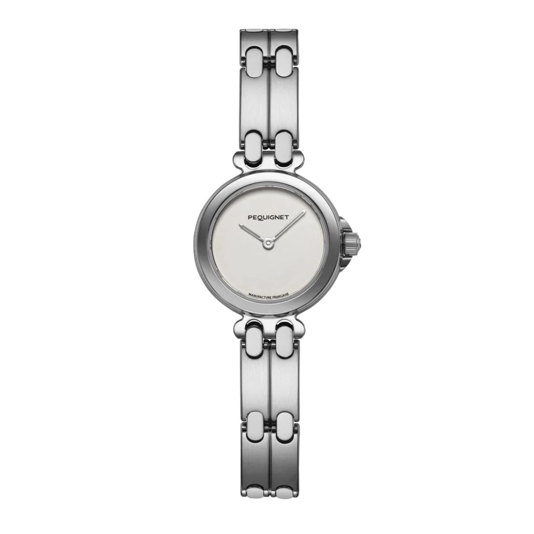 montre moorea, boîtier acier, cadran blanc opalin