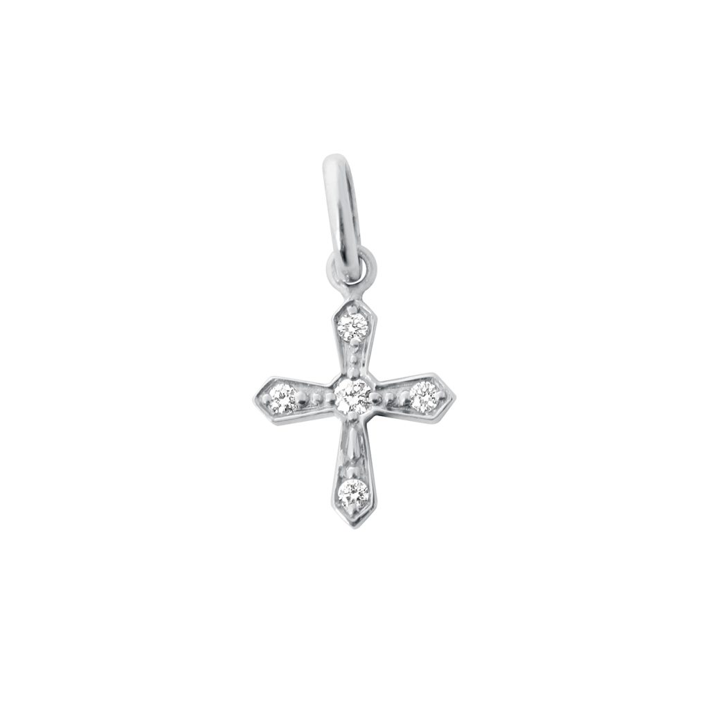 pendentif croix vintage, diamants, or blanc
