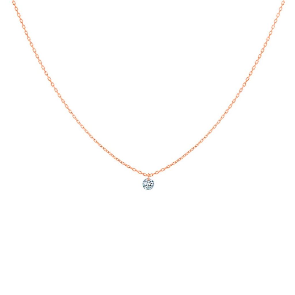collier 360° 0.20ct diamant solitaire, or rose
