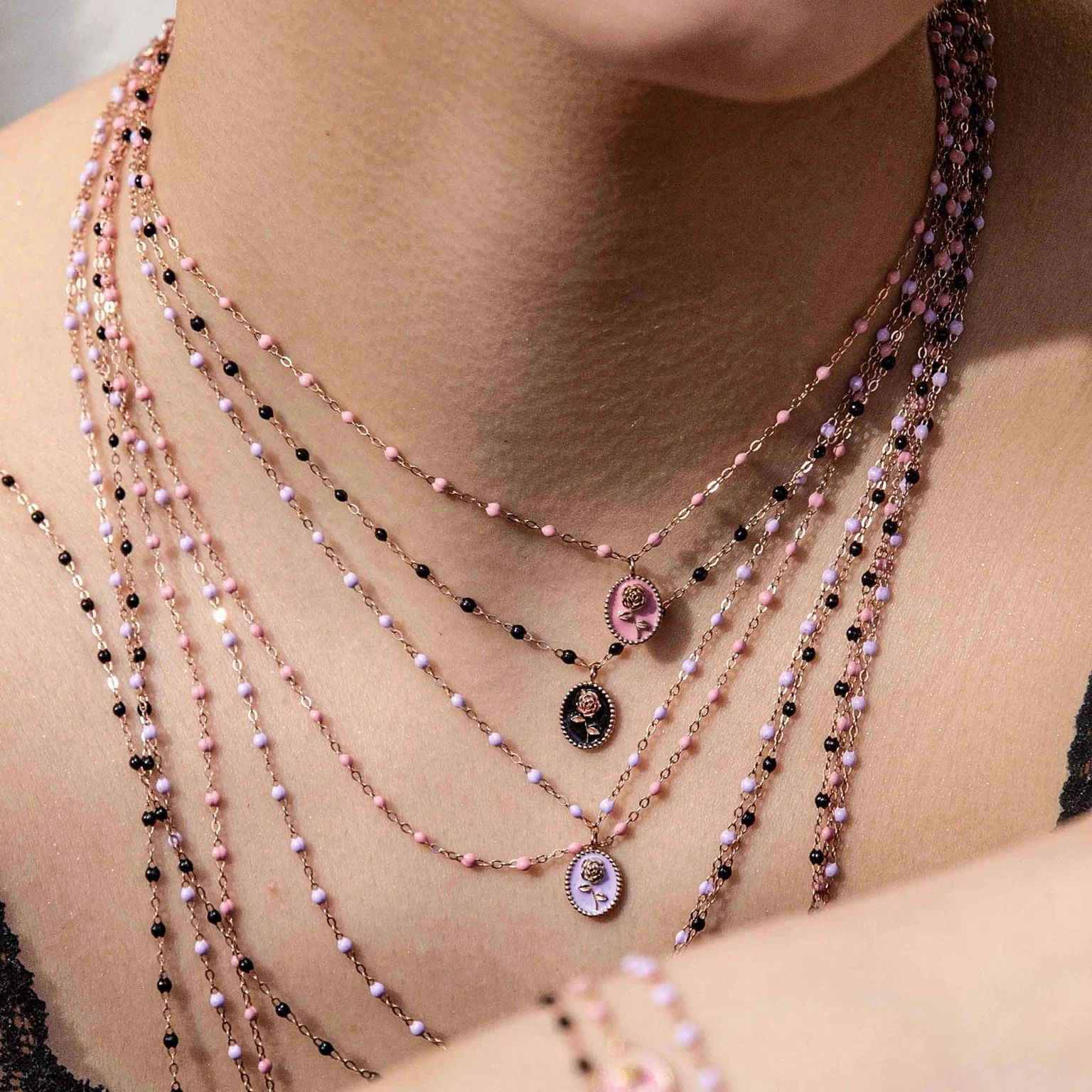 collier fuchsia classique gigi, or rose, 42 cm