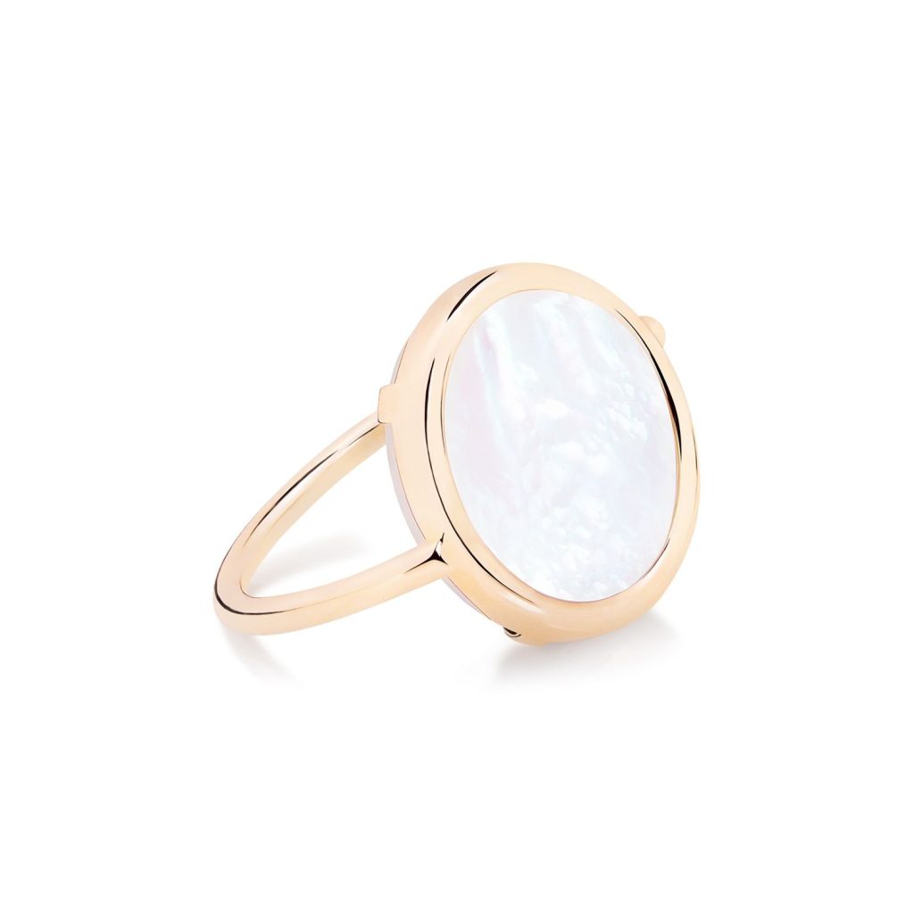 bague baby disc ring nacre blanche, or rose, t 54