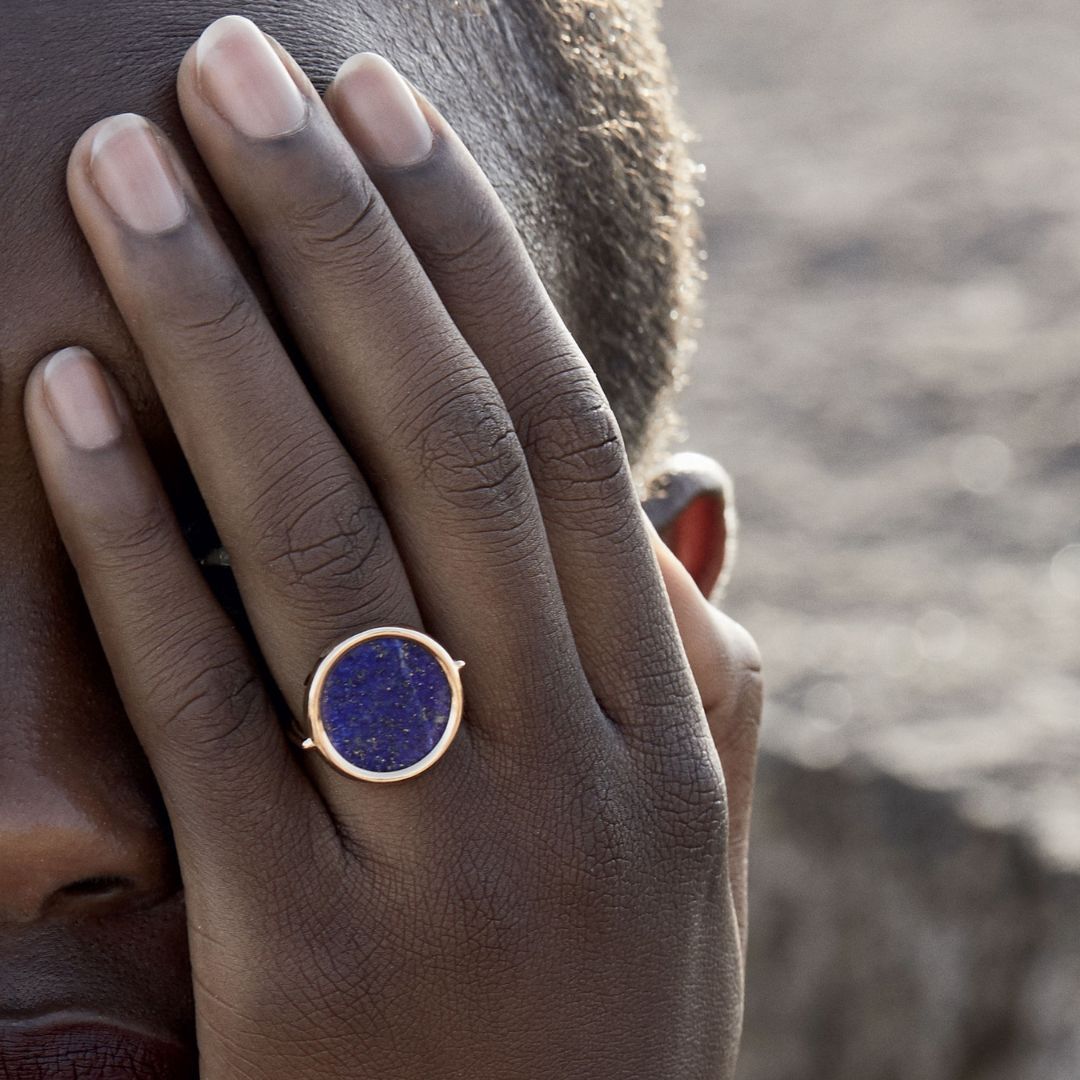 bague disc ring lapis lazuli, or rose, t 51