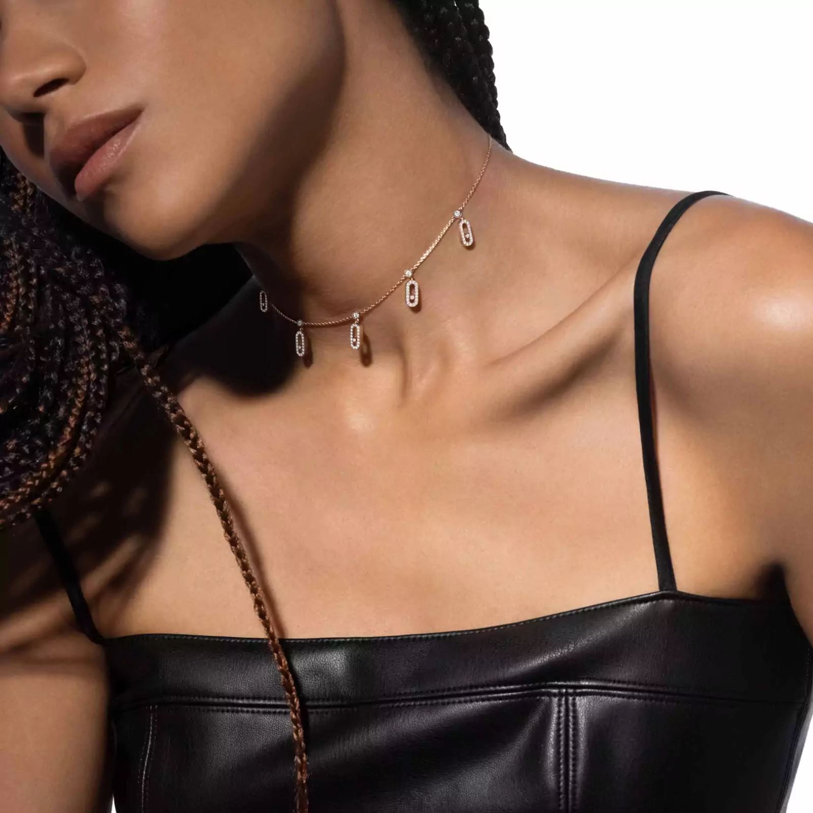 collier choker move uno pampille pavé, or rose