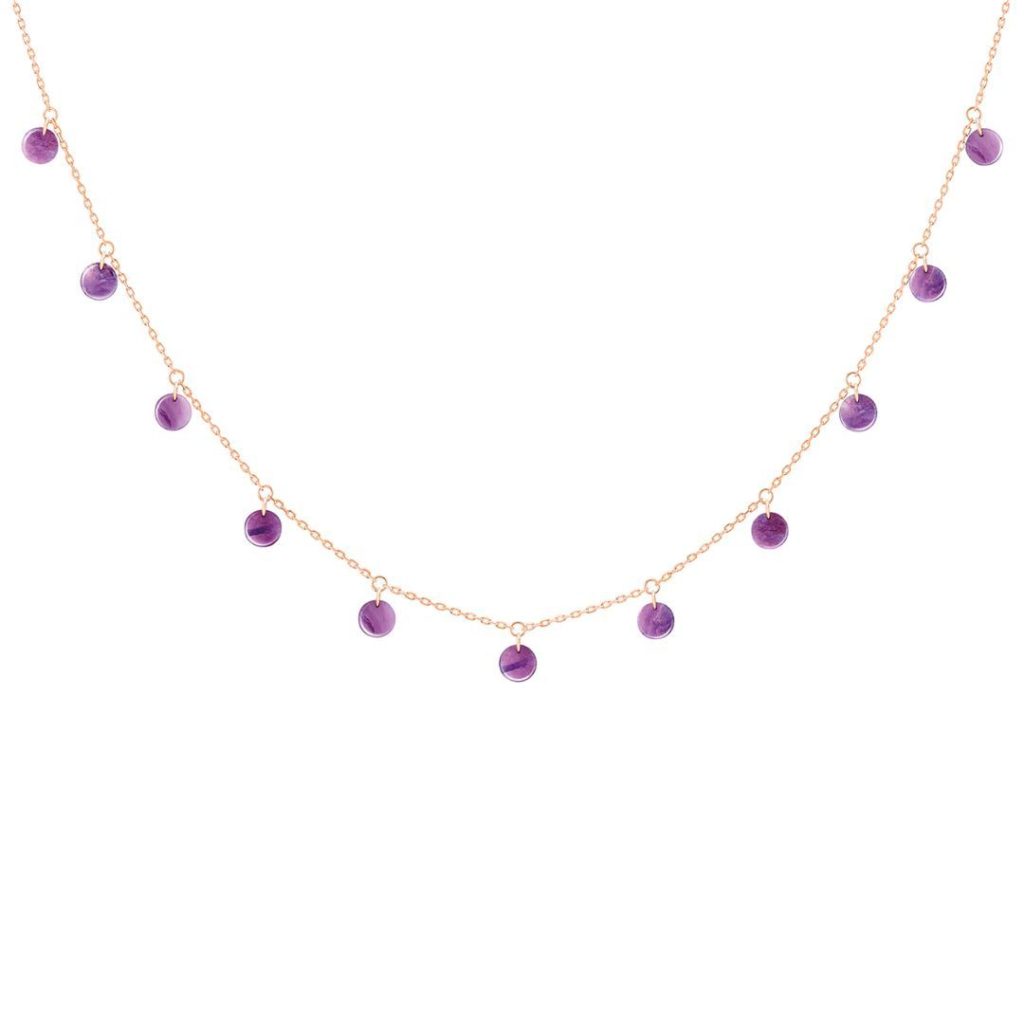 collier polka lépidolite, or rose