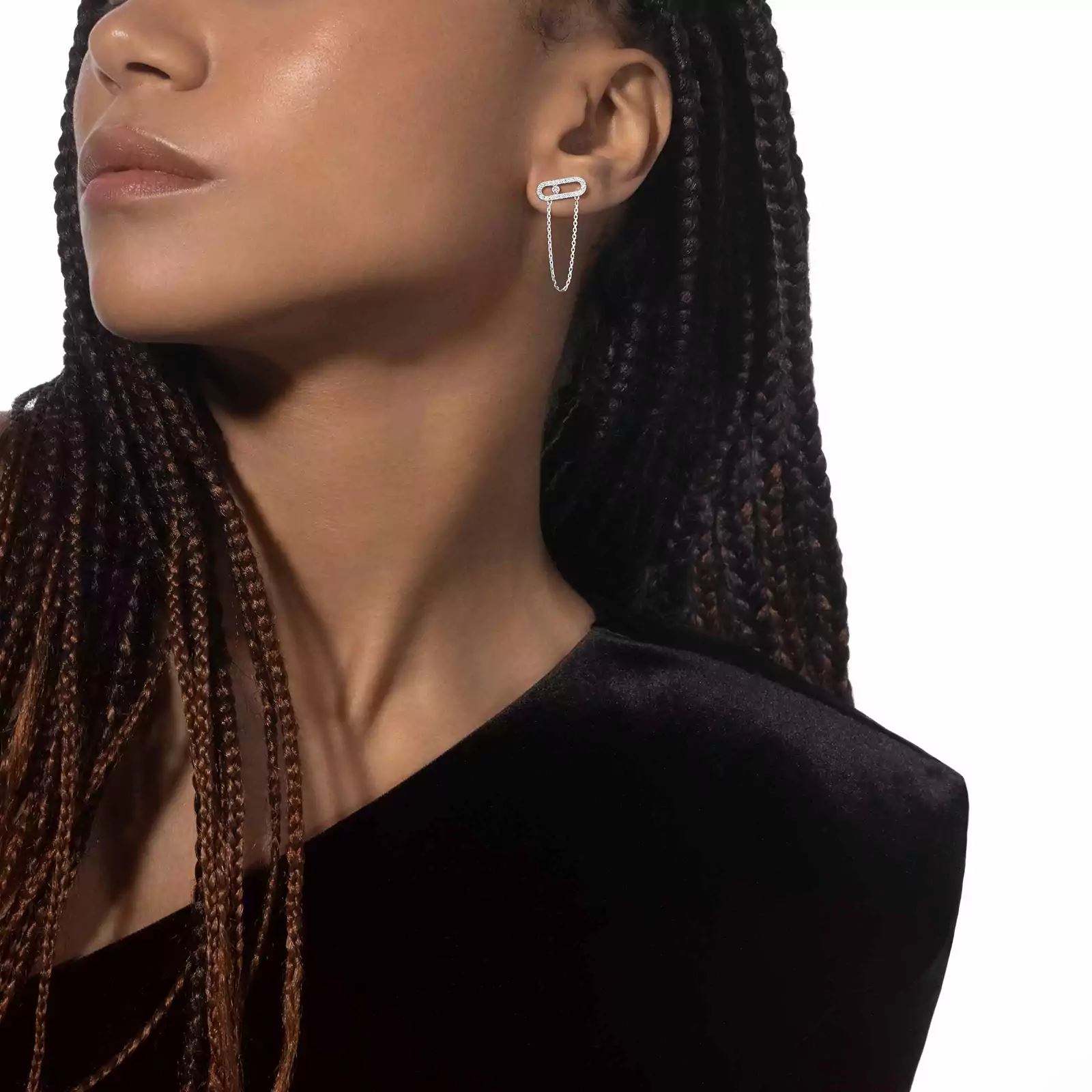 boucles d'oreilles move uno chaine et puce, or blanc