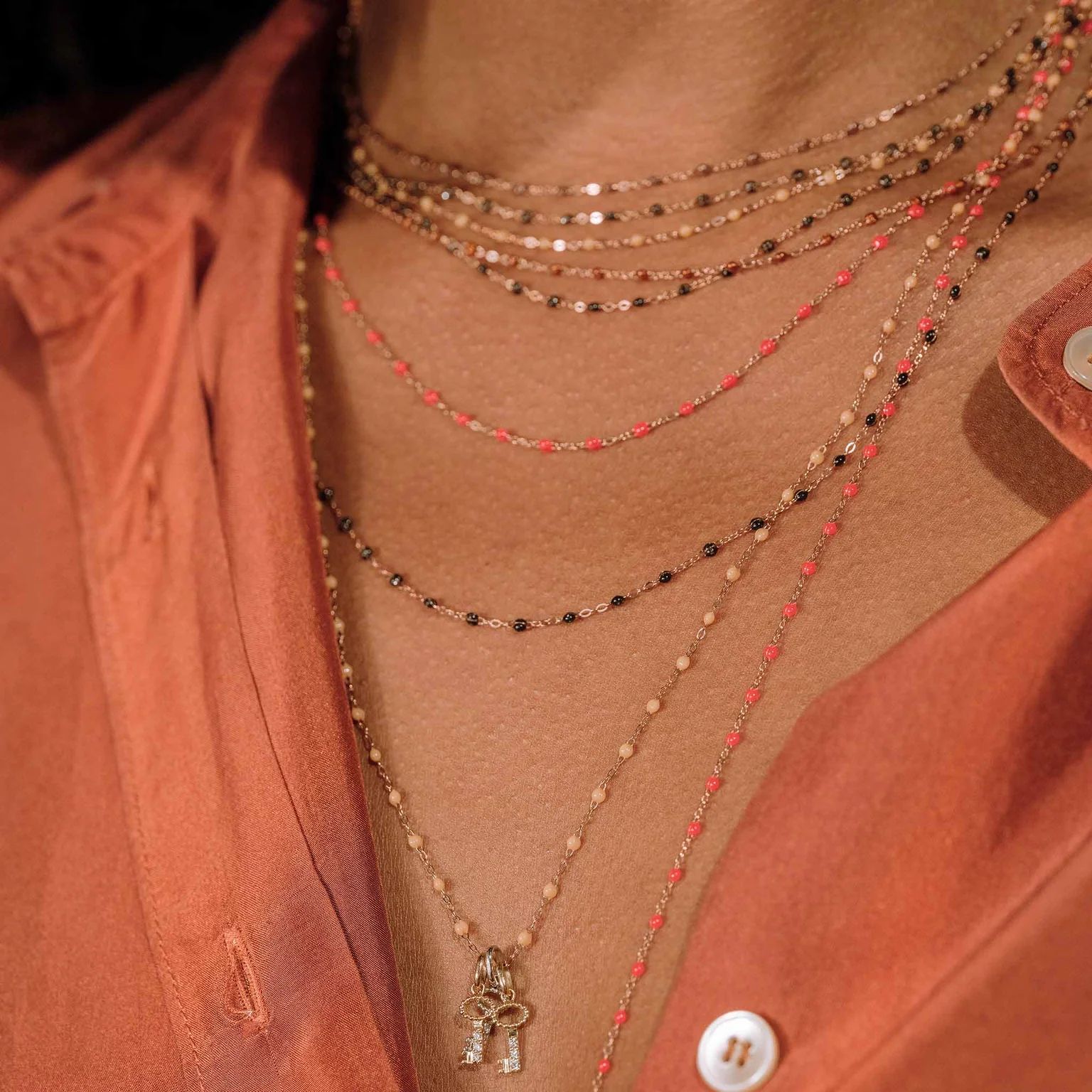 collier quartz classique gigi, or rose, 50 cm