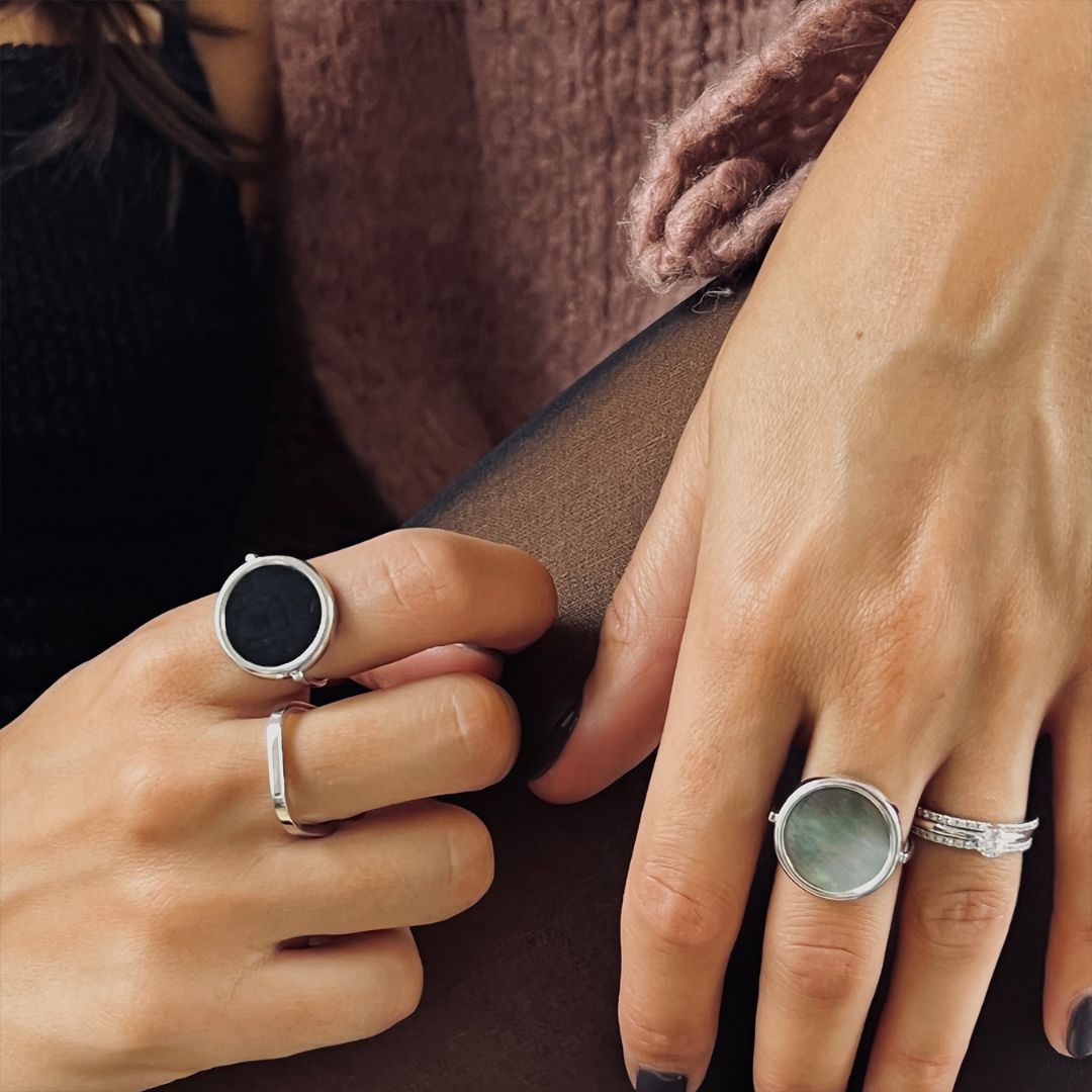 bague disc ring onyx noir, or blanc, t 52