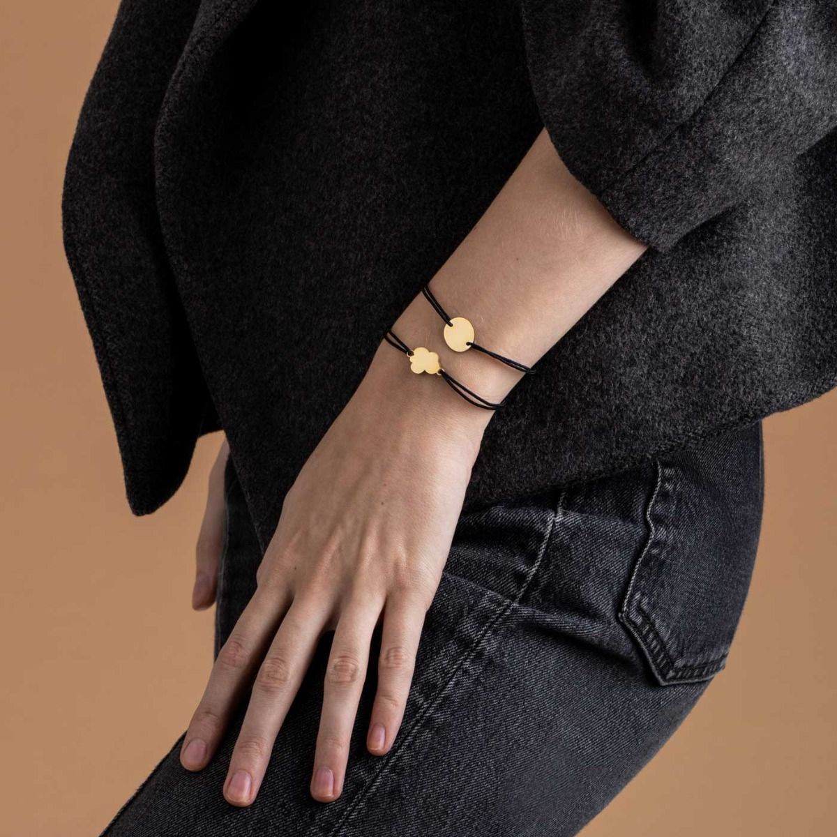 bracelet cordon gourmette galet, or jaune