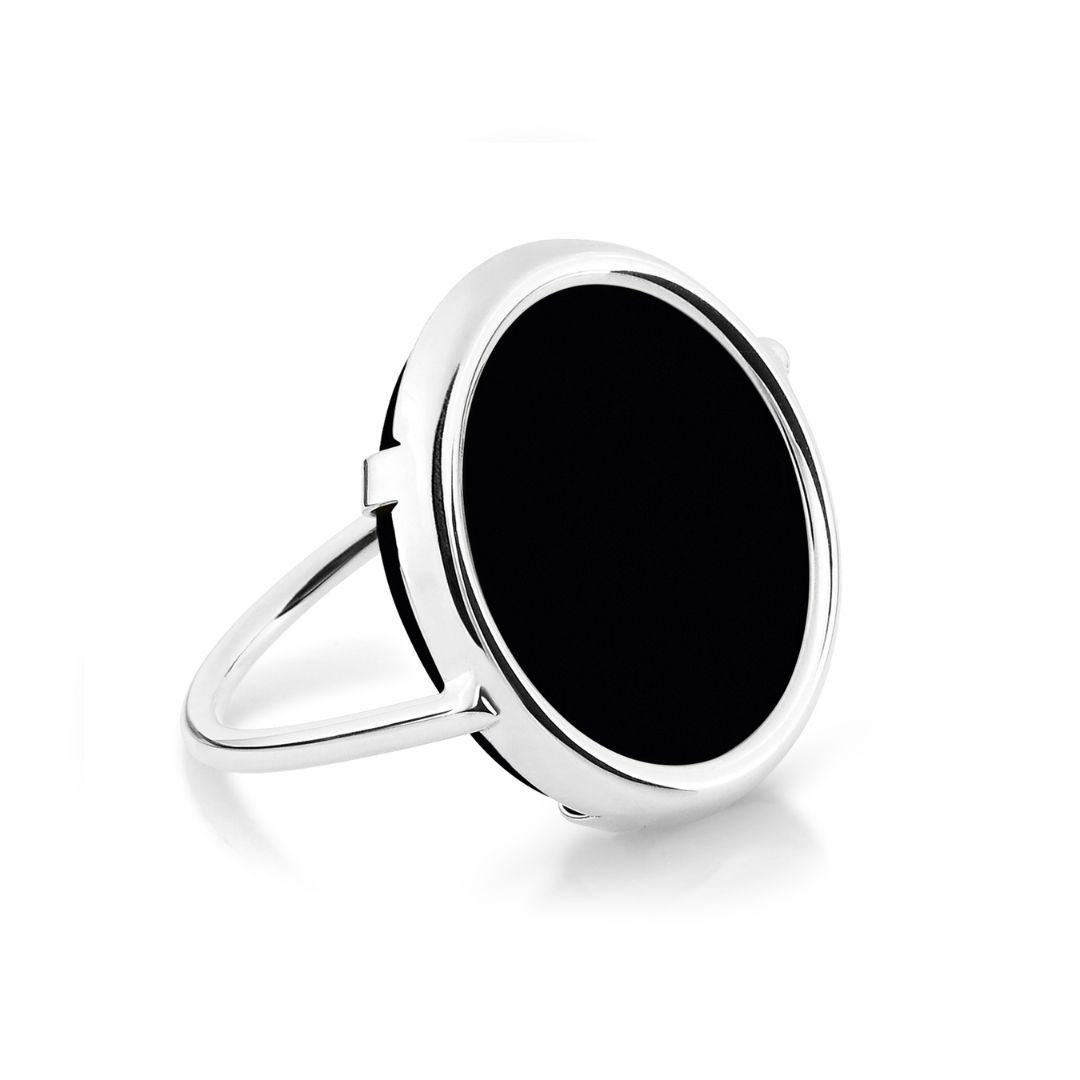 bague disc ring onyx noir, or blanc, t 52