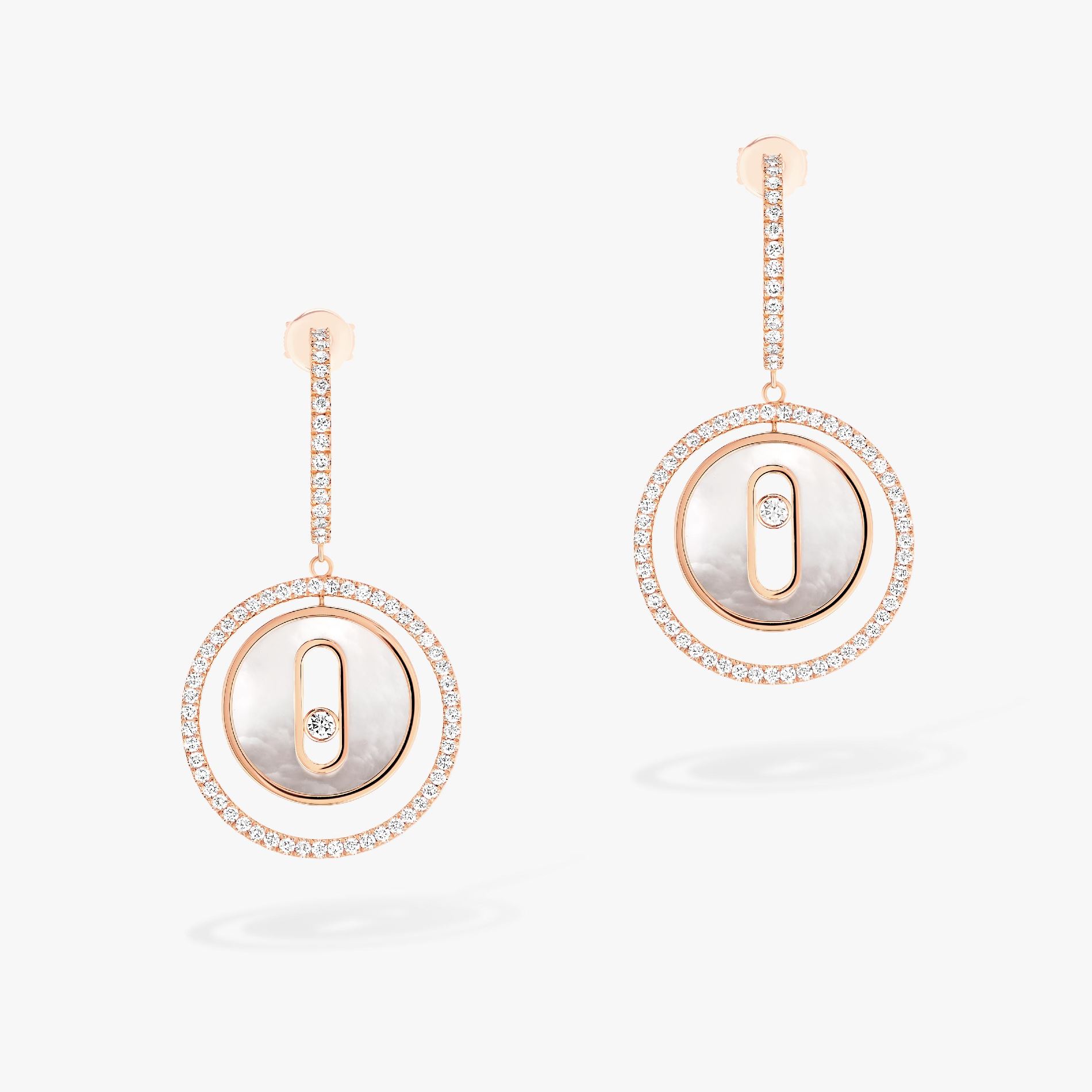 boucles d'oreilles lucky move pm nacre blanche, or rose