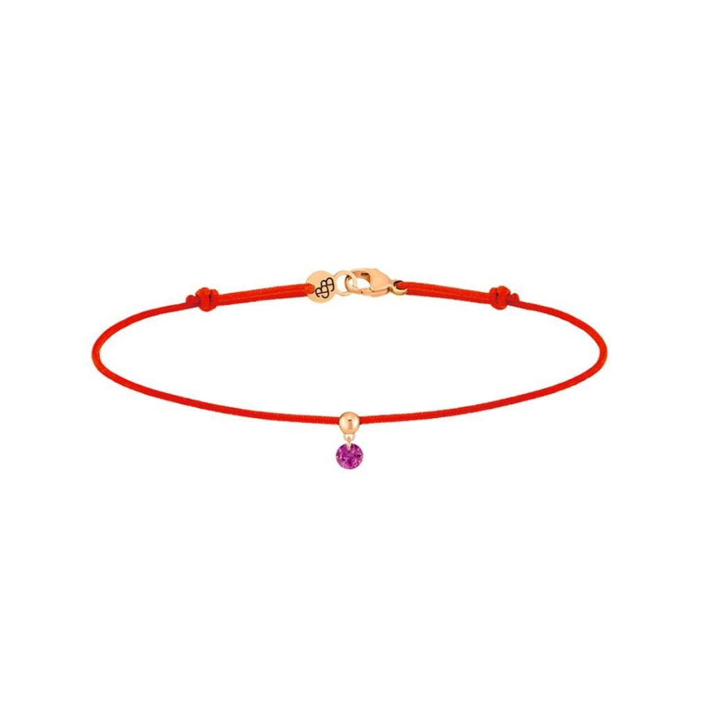 bracelet cordon bb rouge, rubis, or rose