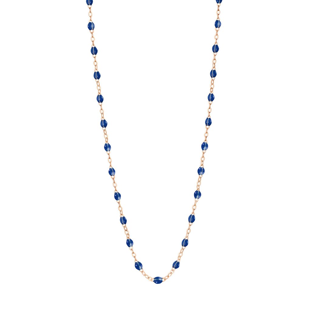 collier bleu de prusse classique gigi, or rose, 42 cm