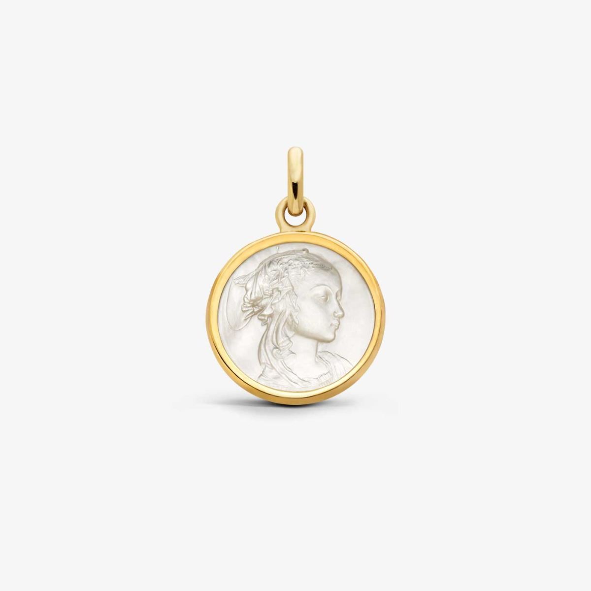 médaille vierge adorazione nacre, or jaune