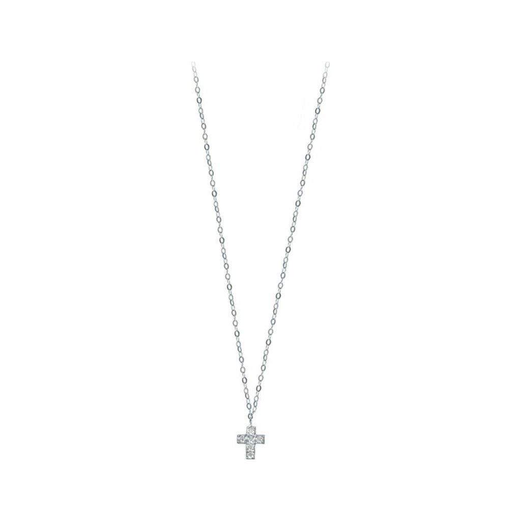 collier croix diamants, or blanc, 42 cm