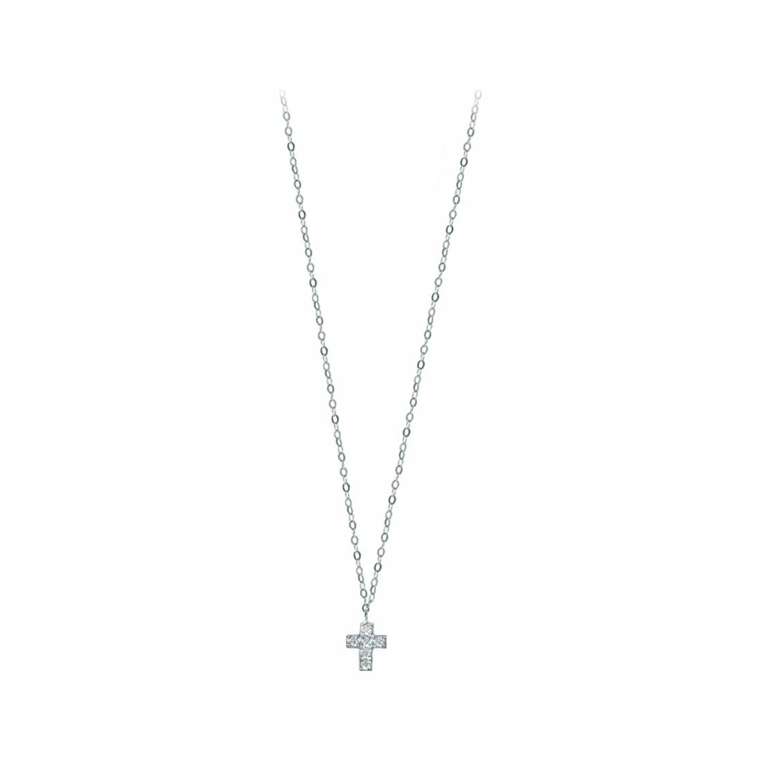 collier croix diamants, or blanc, 42 cm