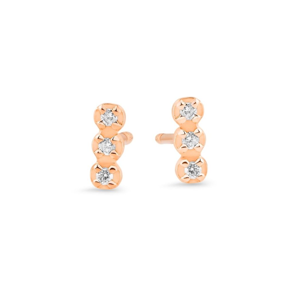 puces d'oreilles diams strip diamants, or rose