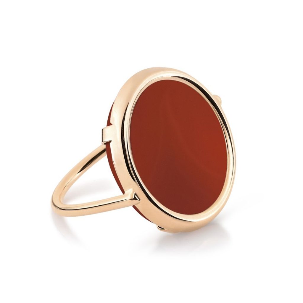 bague disc ring agate rouge, or rose, t 53