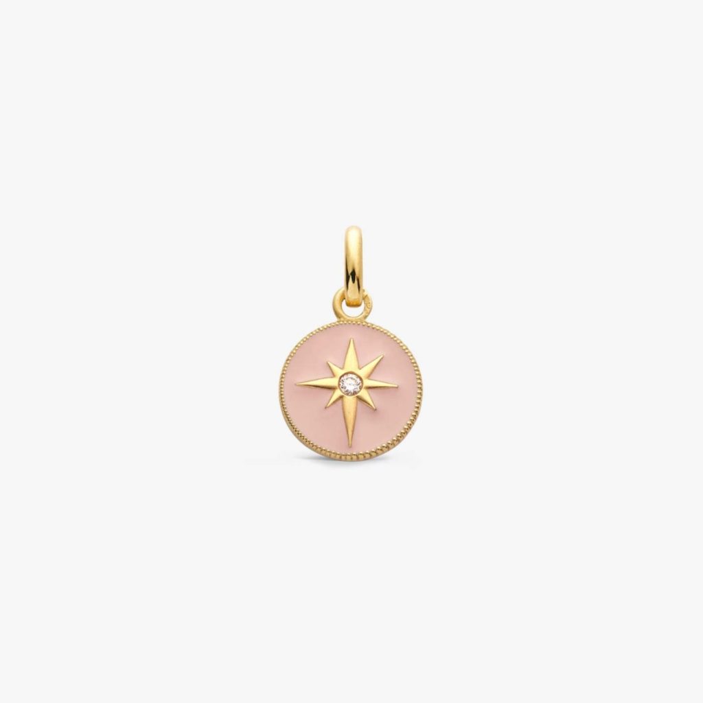 pendentif etoile diamant rose poudré, or jaune