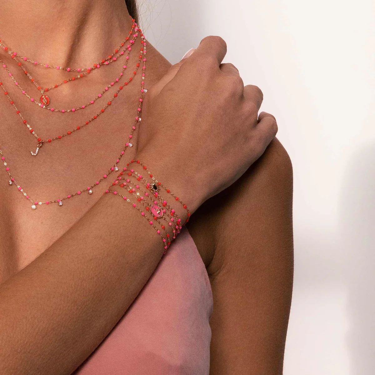 bracelet rose fluo classique gigi, or rose, 17 cm