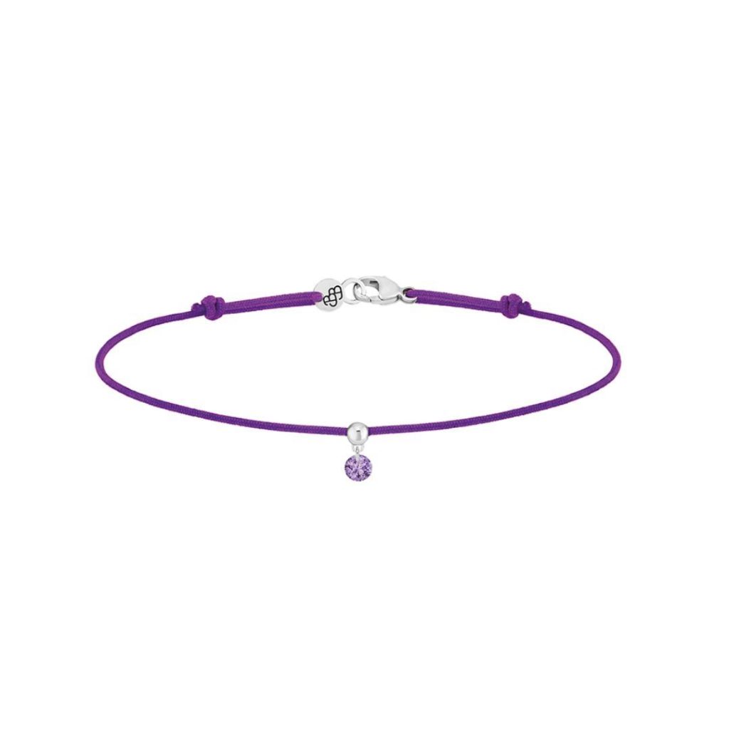 bracelet cordon bb violet, améthyste, or blanc