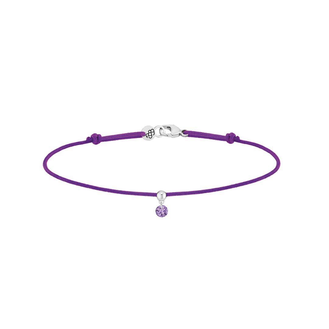 bracelet cordon bb violet, améthyste, or blanc