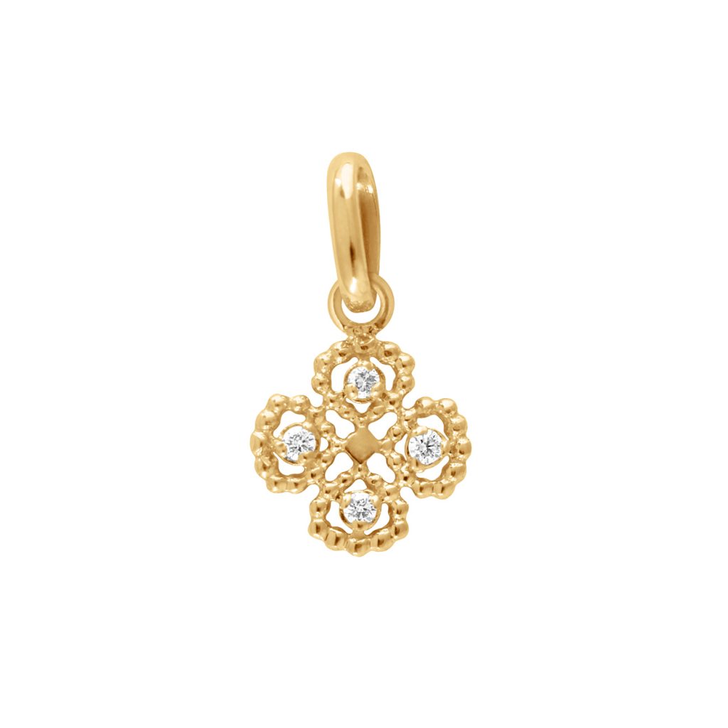 pendentif lucky trèfle, diamants, or jaune
