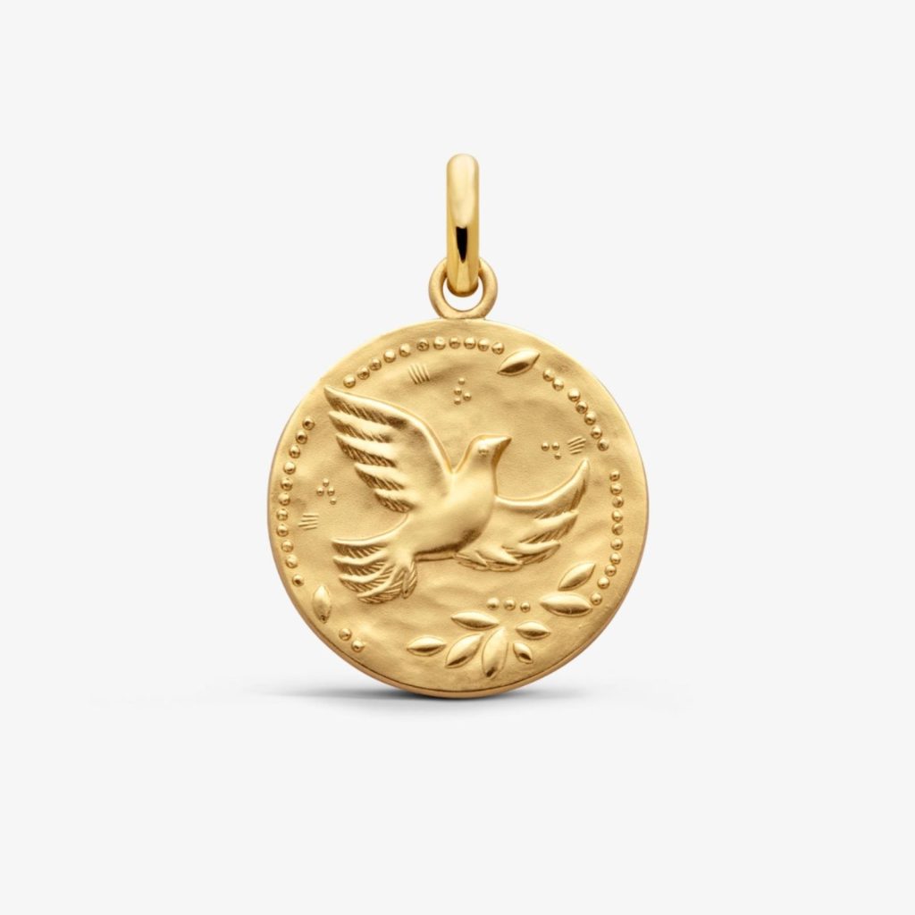 médaille baptême colombe aux Étoiles, or jaune