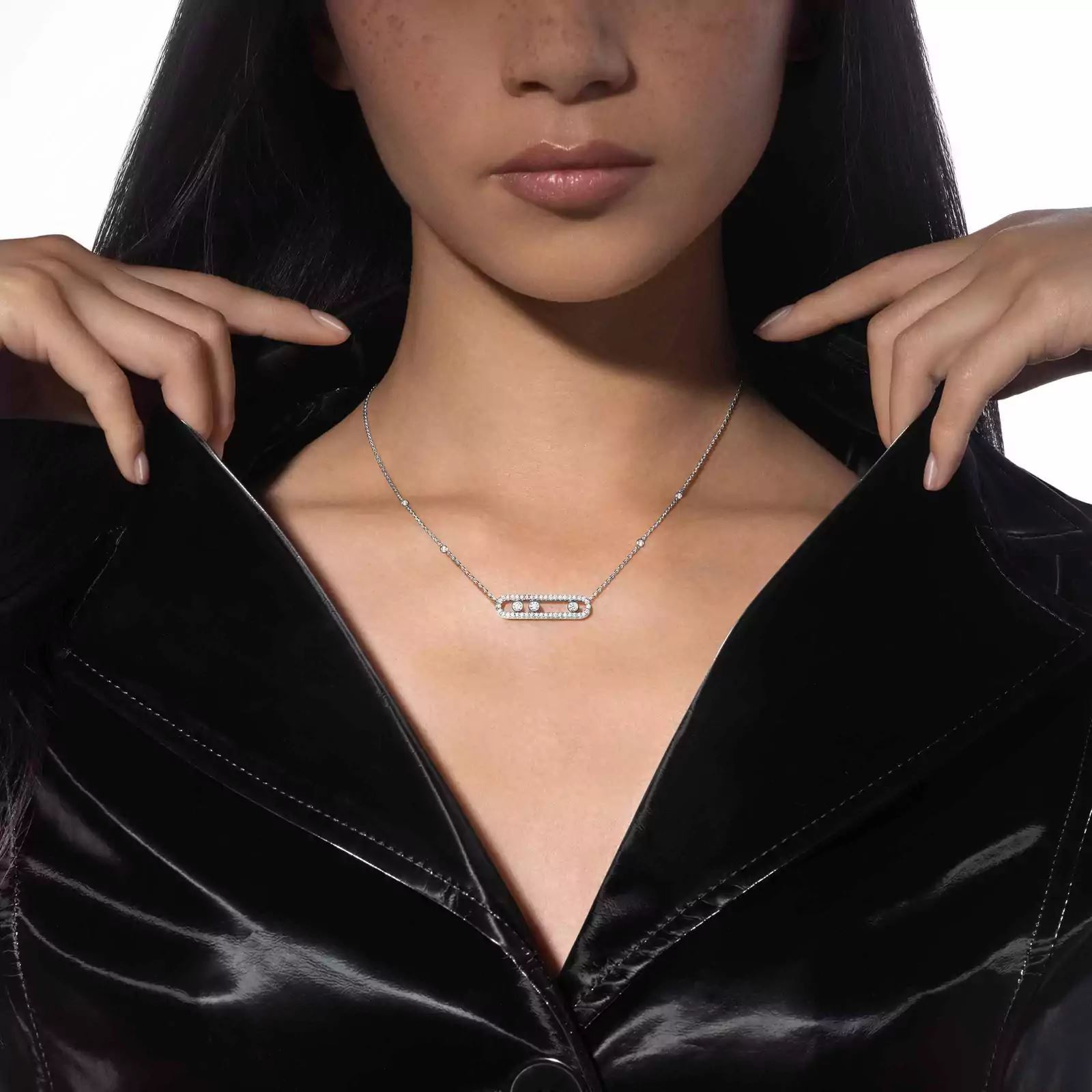 collier move pavé, or blanc