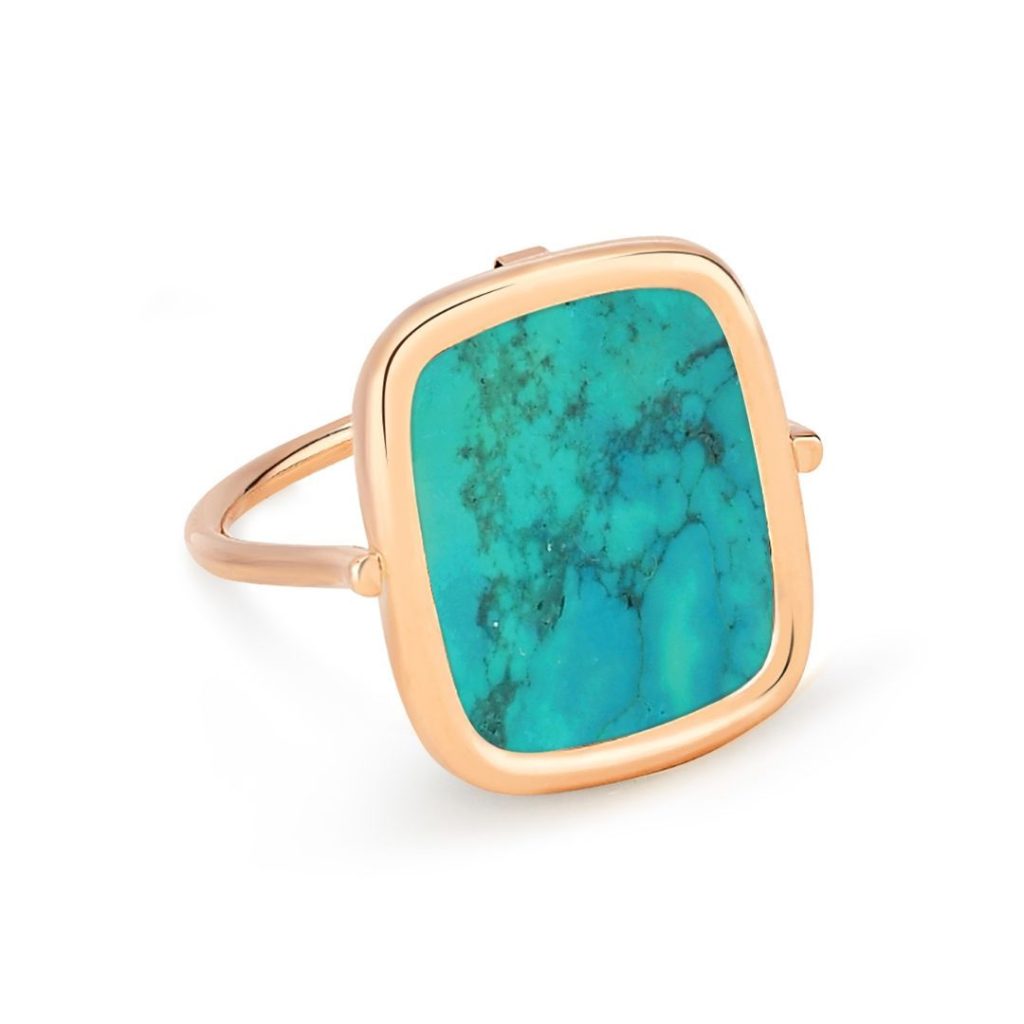 bague antique turquoise, or rose, t 54