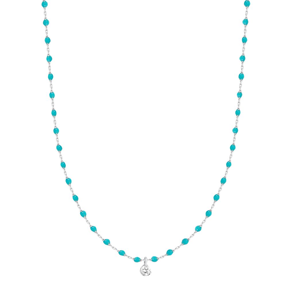 collier turquoise vert mini gigi, diamant, or blanc, 40 cm