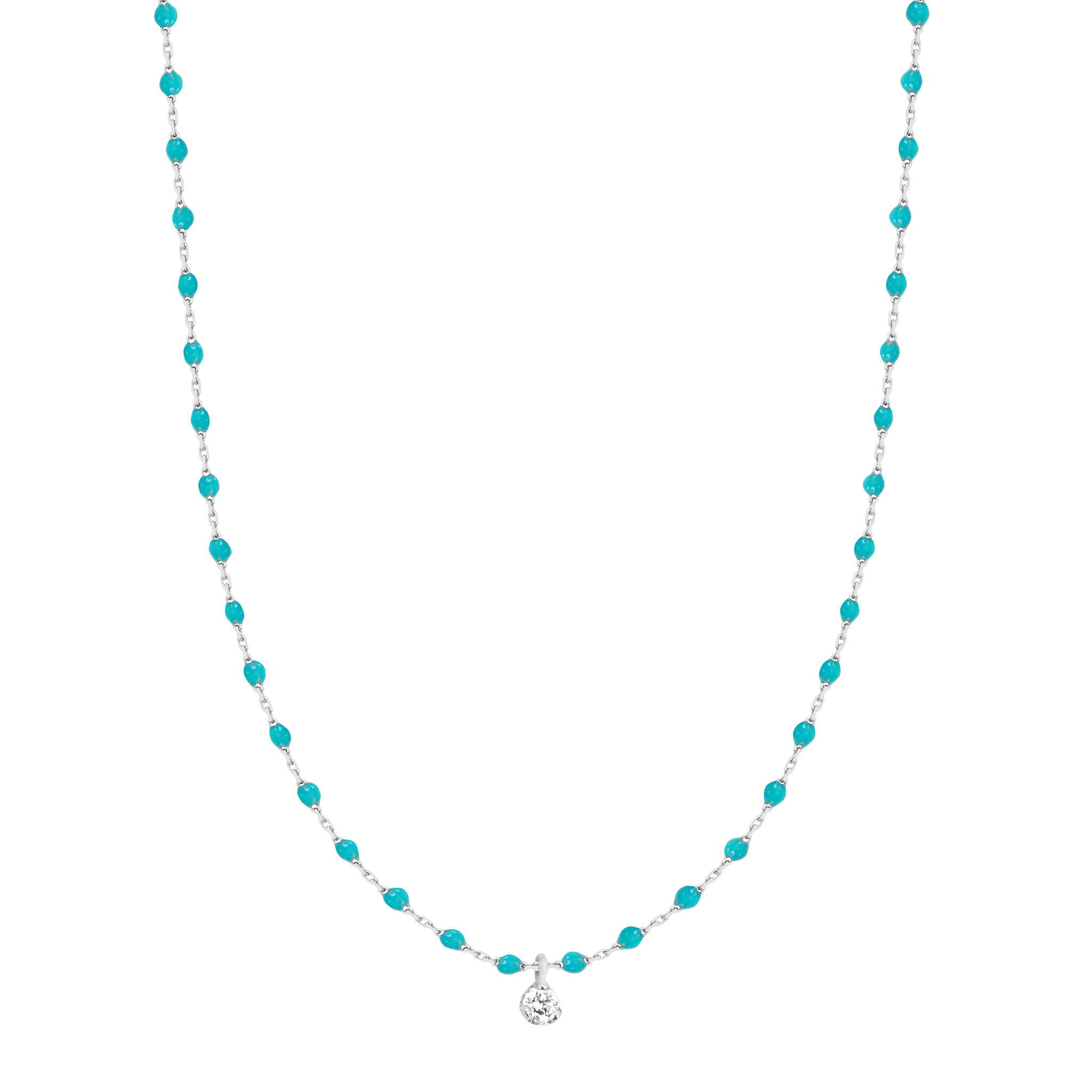 collier turquoise vert mini gigi, diamant, or blanc, 40 cm