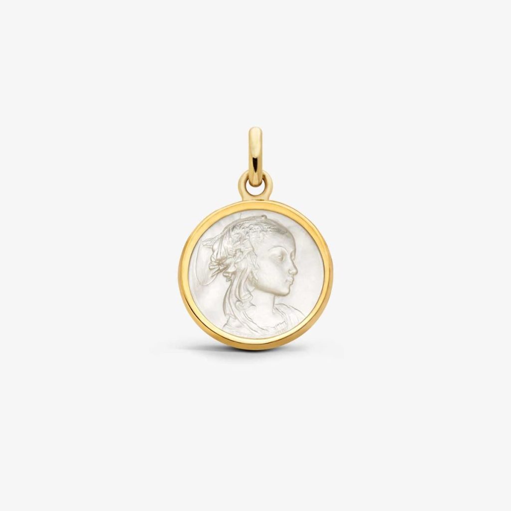 médaille vierge adorazione nacre, or jaune