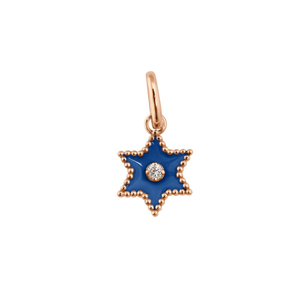 pendentif bleu de prusse etoile star, diamant, or rose