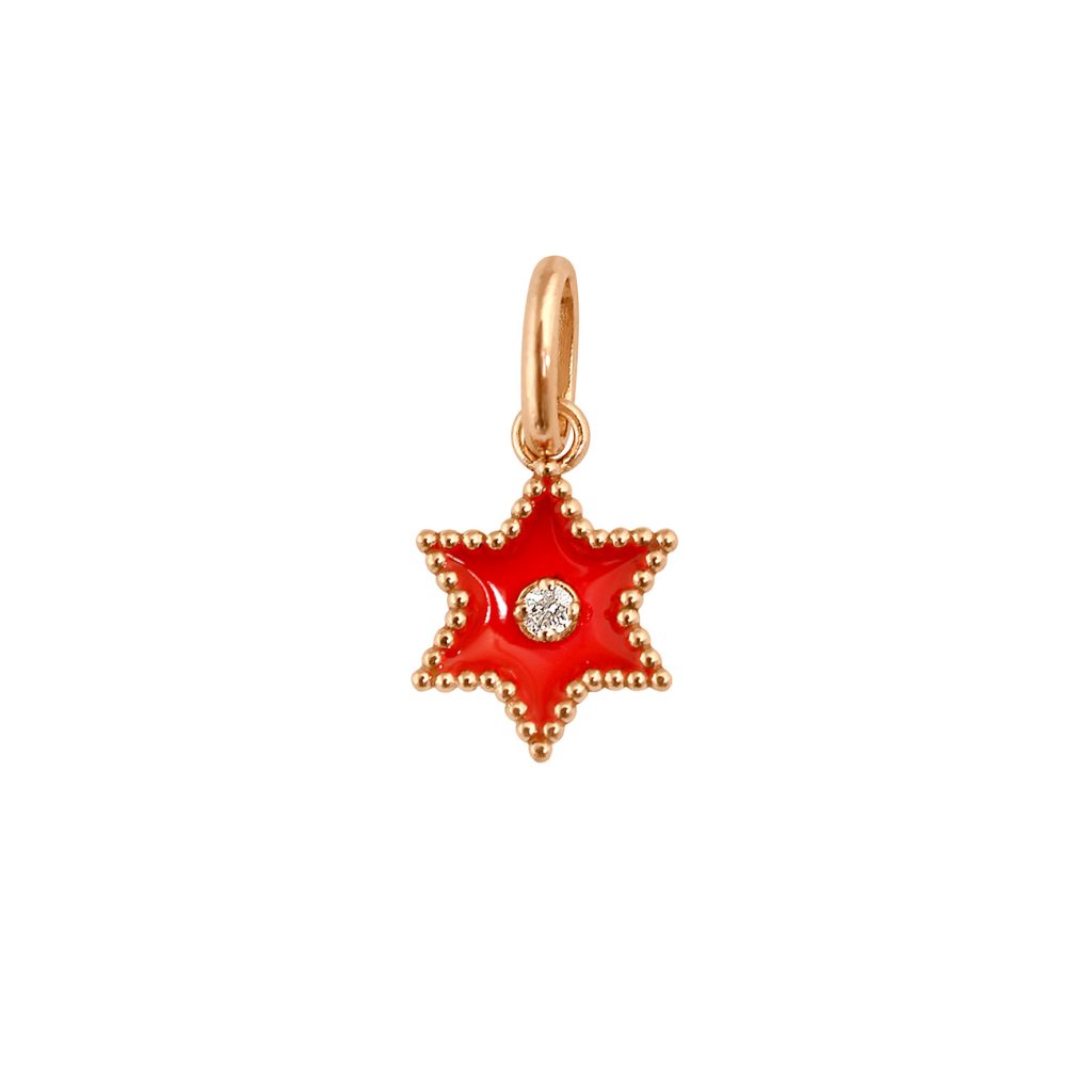 pendentif corail etoile star, diamant, or rose