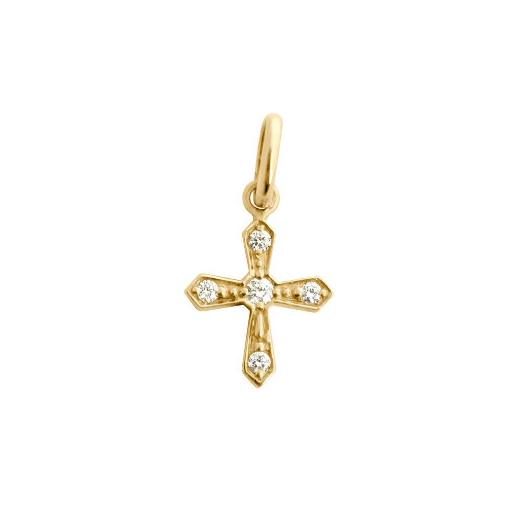 pendentif croix vintage, diamants, or jaune