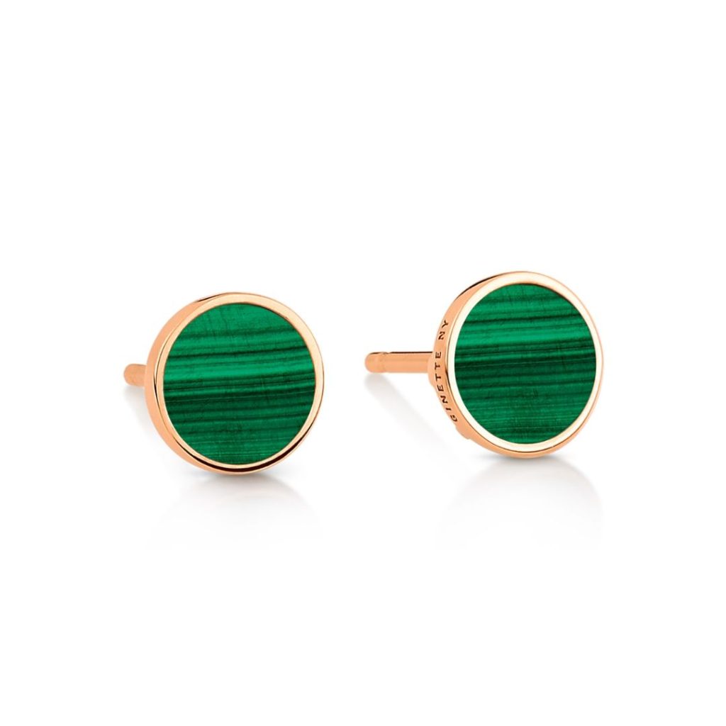 puces d'oreilles ever disc malachite, or rose