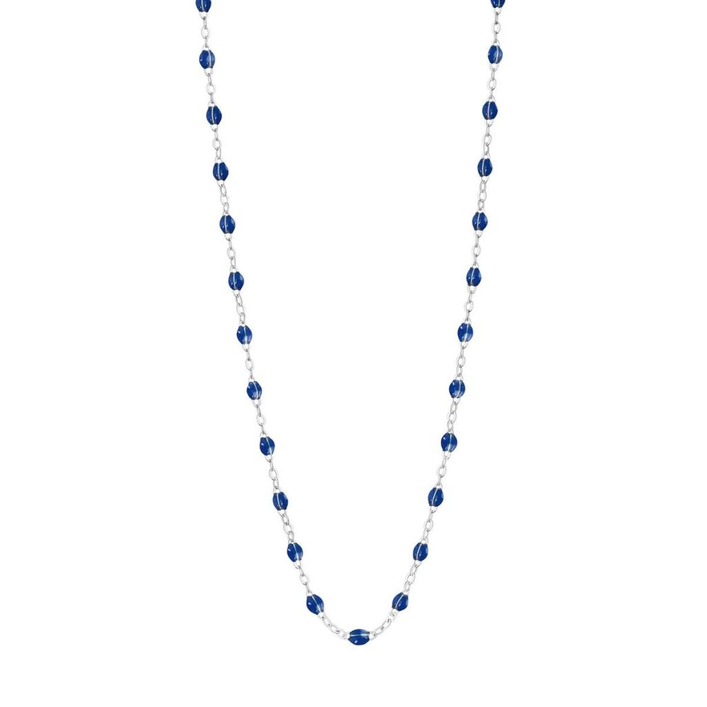 collier bleu de prusse classique gigi, or blanc, 42 cm