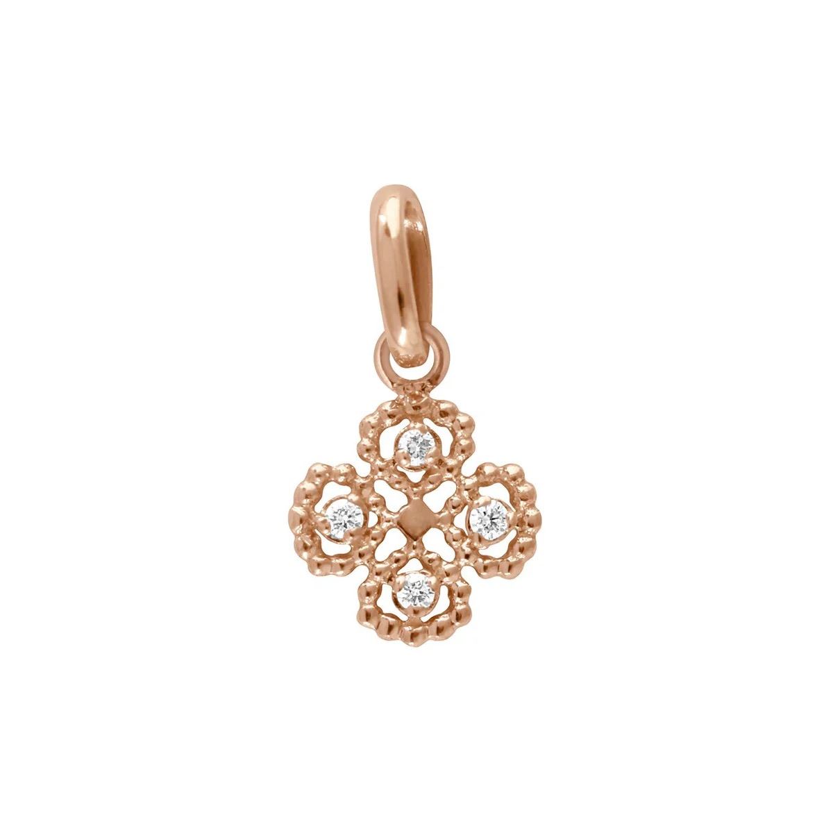 pendentif lucky trèfle, diamants, or rose