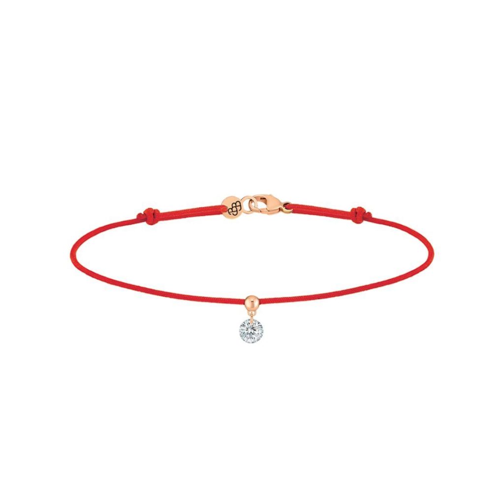 bracelet cordon bb rouge, diamant, or rose
