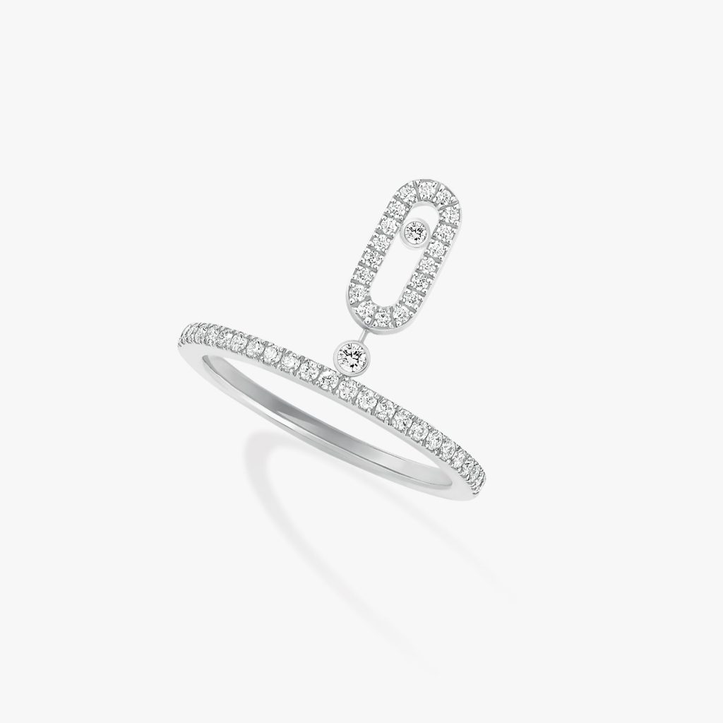 bague move uno pampille pavée, or blanc, t 53