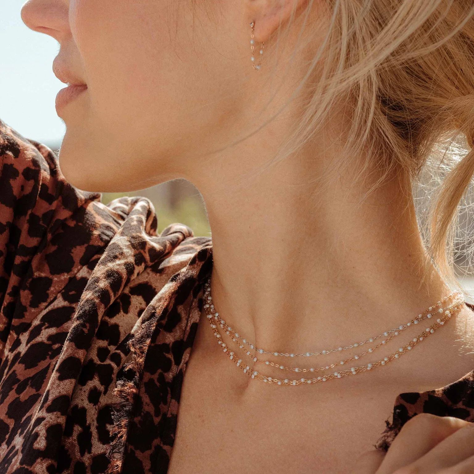 collier opale classique gigi, or blanc, 42 cm