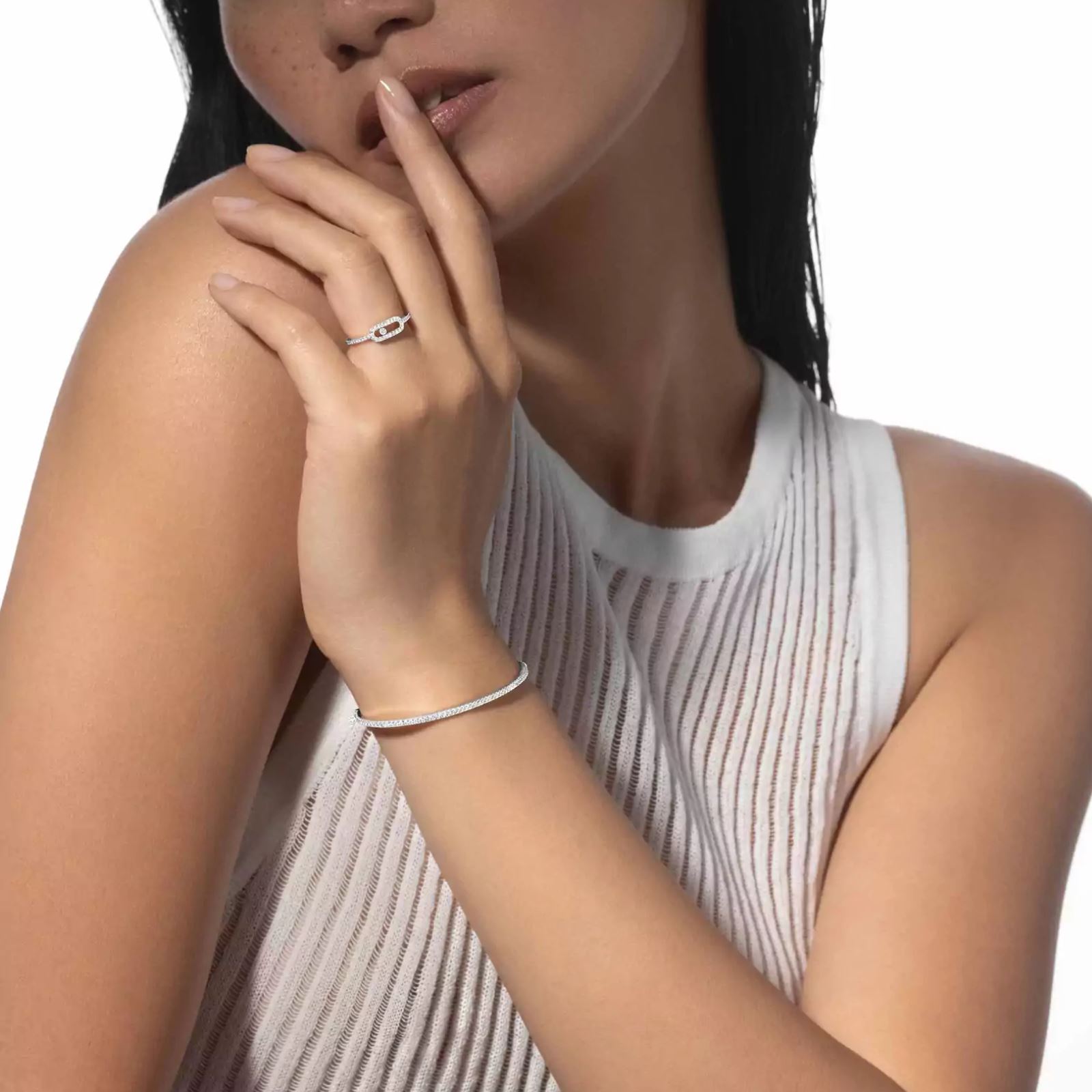 bague move uno pavée, or blanc, t 51