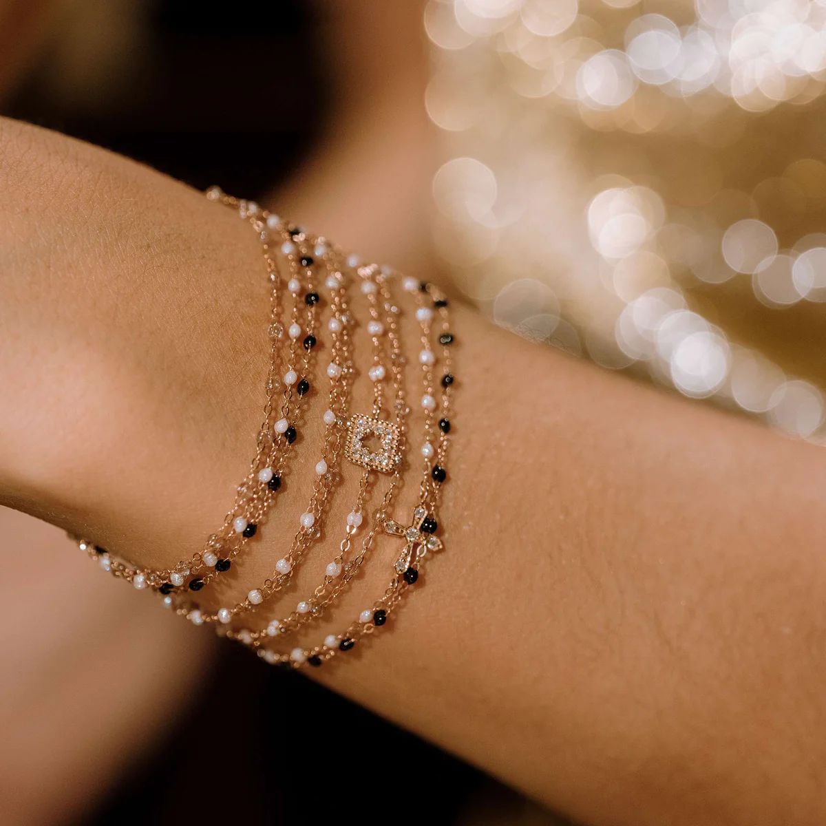 bracelet noir classique gigi, or rose, 17 cm