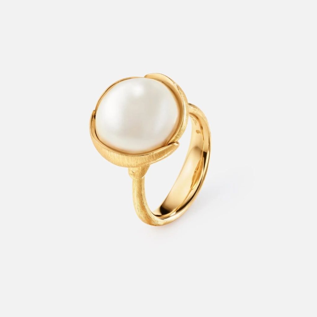 bague lotus 2 perle mabe blanche, or jaune, t 53