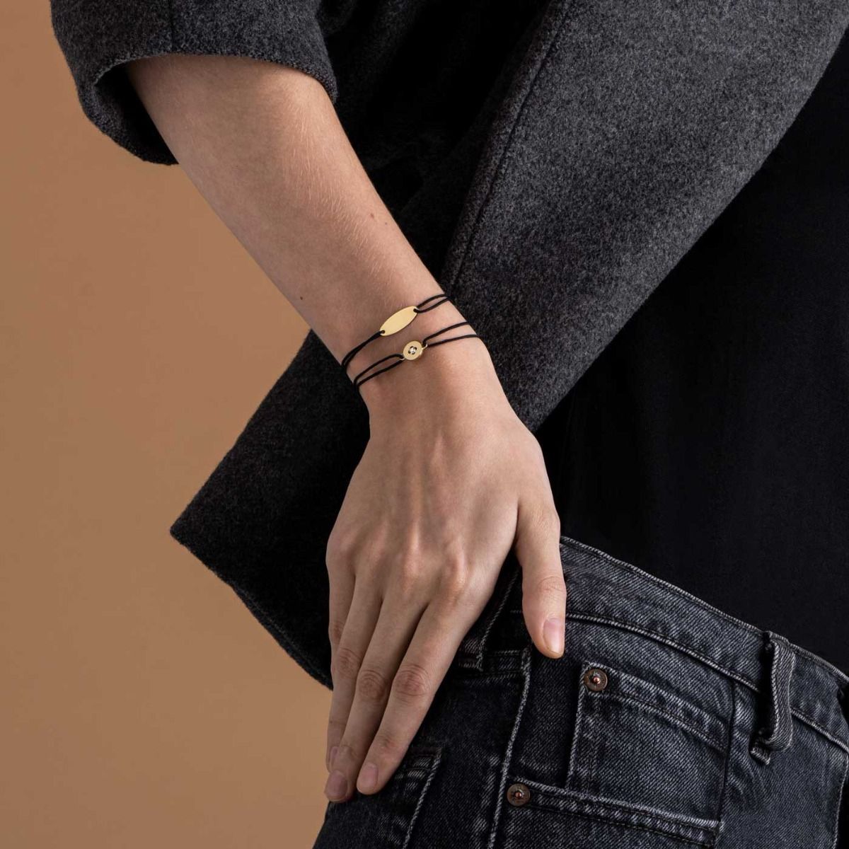 bracelet gourmette calisson cordon, or jaune