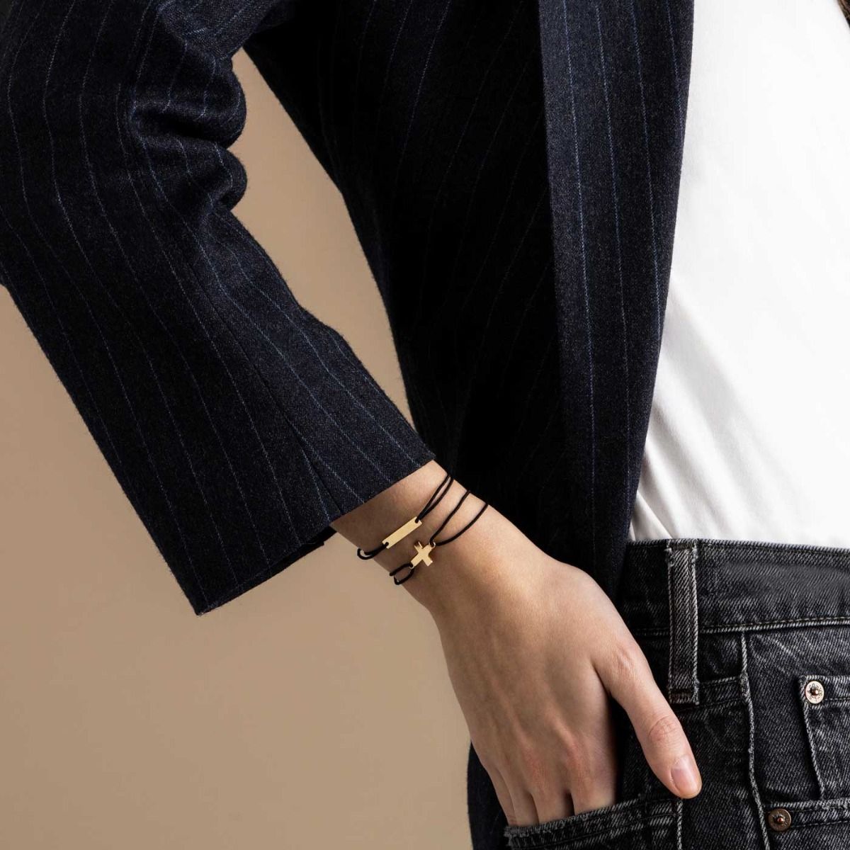 bracelet gourmette réglisse cordon, or jaune