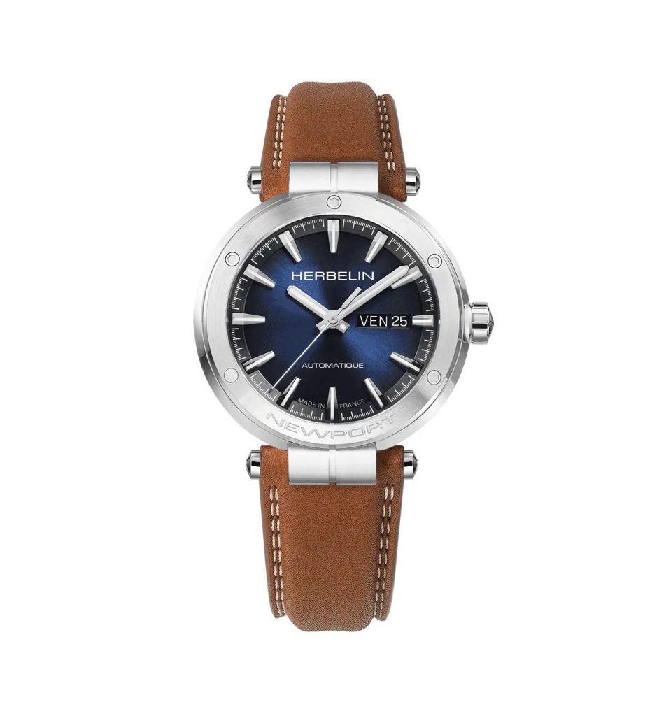 montre newport, bleu & cuir camel