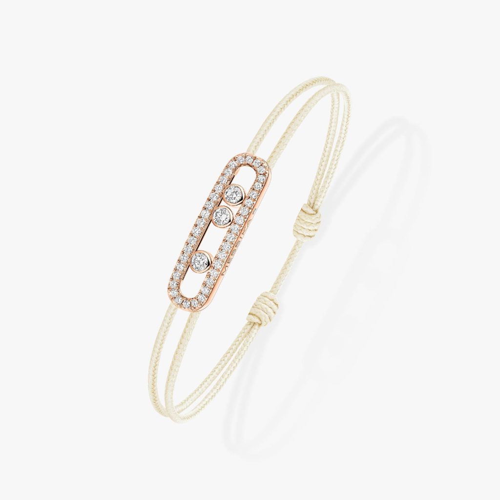 bracelet care(s) pavé cordon crème, or rose